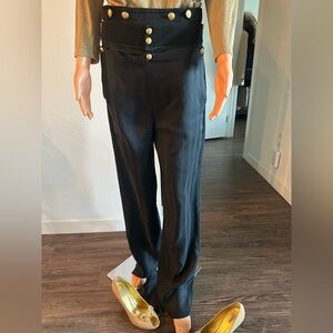 BALENCIAGA Elegant SILK Black GOLD Button-Detail Women's Pants